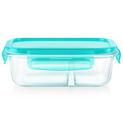 Pyrex Pyrex® MealBox™ 2.3-cup Divided Glass Food Storage Container with Turquoise Lid