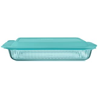 Pyrex Pyrex® Sculpted Tinted Glass 3QT Oblong Baking Dish with Lid, Aqua