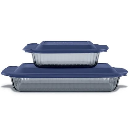 Pyrex Pyrex® Colors Sculpted Tinted 4-piece Baking Set with Plastic Lids, Smoke